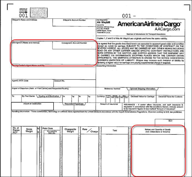 Example of Customs form
