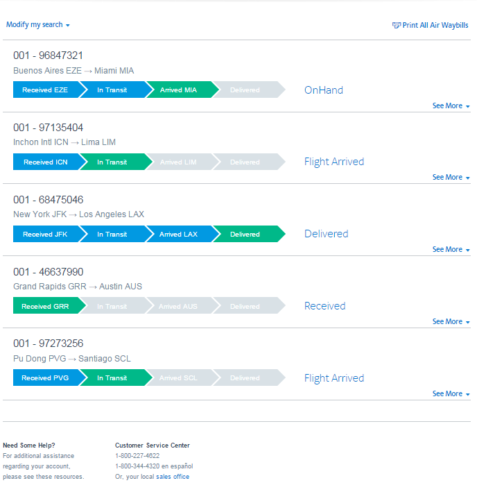 screenshot of tracking results for multiple AWBs
